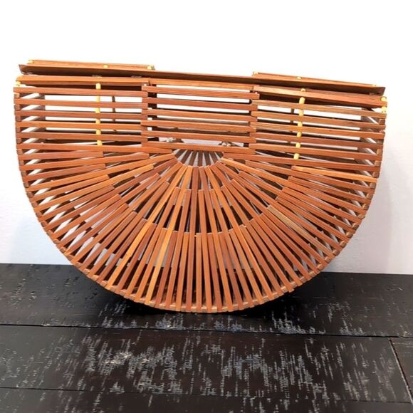 Bamboo 11" half moon bamboo bag purse - Picture 1 of 6